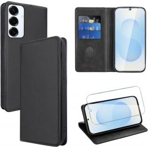 KAL-Coque Cuir Pour &iquest;&iquest;&iquest;&iquest;&iquest;&iquest;&iquest; &iquest;&iquest;&iquest;&iquest;&iquest;&iquest; &iquest;&iquest;5 Avec 1 Verre Tremp&eacute; Etui &Agrave; Rabat En Pu Porte-Cartes Portefeuille Support Flip Housse Magn&eacute;tique Antichoc Anti-Rayures Case,Noir - Neuf