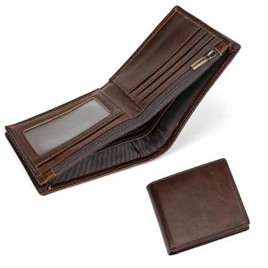 Genuine Leather Bifold Wallet pour les Hommes RFID Blocage Court porte-monnaie avec une Grande Capacit&eacute; de Tr&eacute;sorerie Fentes et la Fen&ecirc;tre d'identification, Brun - Neuf