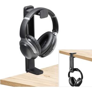 MEVRONISSHOP-HS906 Support & Stand Casque 2 en 1, Dessus & Dessous Bureau Support Casque de Jeu et Pince R&eacute;glable en Hauteur et Rotative Crochet de Montage, Support pour &eacute;couteurs avec Clip de C&acirc;ble - Neuf