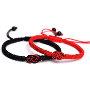 Lot De 2 Bracelets Pour Couple Pour Elle Et Lui, Corde Tressée Noire Et Rouge, N?ud Chinois Assorti, Bijoux Porte-Bonheur Chaîne Réglable, Cadeau De Saint-Valentin Ou D'anniversaire - Neuf
