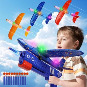 Eryi-Avion Polystyrene Planeur Avec Pistolet Catapulte, Avion En Mousse Jouet Enfant Volant Jeu De Lancer, Led Jeux Exterieur Intérieur Jardin Interactif Cadeau Noël Anniversaire Avec Balle Et Balle - Neuf
