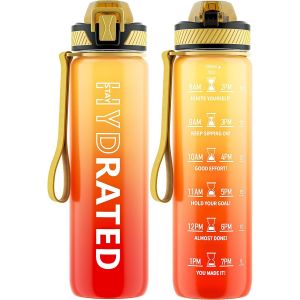 Eryi-Gourde, 1l Gourde Sport Avec Paille Et Graduée, 1 Litre Étanche Bouteille D'eau Avec Brosse, Gourdes Motivation Sans Bpa Pour Fitness, Bureau, L'école, Yoga - Neuf