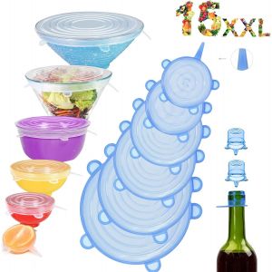 Couvercle Silicone Alimentaire,[15pcs]Couvercle Silicone Extensible,Film Etirable Alimentaire ,Universel Pour Micro Ondes Four,Saladier,Rangement Frigo,Sans Bpa - Neuf