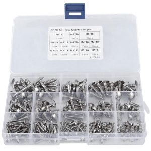 180 Pi&egrave;ces M3 M4 M5 M6 Jeu Vis Autotaraudeuses avec Bo&icirc;te, Kit Vis &agrave; T&ecirc;te Ronde Cruciforme Acier Inoxydable avec Rondelles, Assortiment Vis Plate Crois&eacute;e Bois Autoperceuses pour R&eacute;parations, Argent - Neuf
