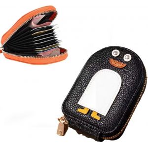 Porte-Cartes En Polyur&eacute;thane Avec Motif Pingouins Mignons - Porte-Cartes En Accord&eacute;on - Porte-Cartes - Multi-Fentes - En Cuir Synth&eacute;tique,Noir ,12X7X3Cm (4.72X2.76X1.18In),Non - Neuf