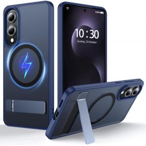 SJZG-Coque Pour Samsung Galaxy S25 Edge Avec Magsafe [Béquille Invisible][Charge En Position Debout][Militaire Antichoc] Pare-Chocs En Silicone Souple Mat Translucide Pour S25 Edge Mince, Bleu - Neuf