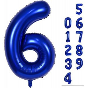 SJZG-Grands Ballons Bleu Marine En Forme De Chiffres Pour Hommes - 101,6 Cm - Grand Format - Num&eacute;ro 6 - Film Aluminium Bleu Roi - Auto-Gonflant - Ballons Num&eacute;ros 0-9 - Pour Gar&ccedil;ons - Pour 6E Annivers - Neuf