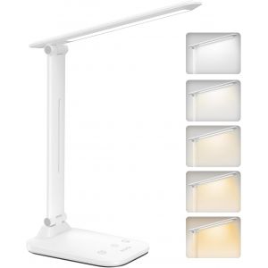 Lampe De Bureau Led Doux Pour Les Yeux,Lampe Tactile Avec Minuterie & M&eacute;moire,5 Modes D'&eacute;clairage & Luminosit&eacute; R&eacute;glable,Alimentation Usb-C,Pour Enfants, &Eacute;tude,Travail De Bureau [Blanc] - Neuf