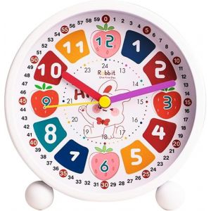 KAL-Réveil Enfant Reveil Enfant Educatif - Jour/Nuit Idéal Pour Être À L¿Heure À L'École, Sans Bruit De Tic-Tac Avec Fonction Snooze Et Veilleuse, Livré Avec 5 Adorables Décorations De Réveil Vert - Neuf