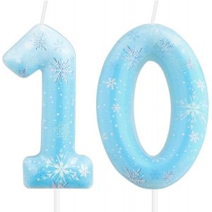 Eryi-Bougies D'anniversaire En Forme De Flocon De Neige, Bleu Et Blanc Pour Gâteau De Fille, Bougie Numéro 10 Pour Décoration De Gâteau D'anniversaire Sur Le Thème De La Reine Des Neiges - Neuf