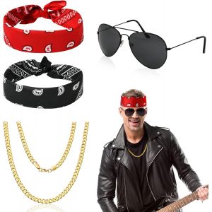 Trahoo-Accessoires De Costume De Pirates D'halloween, Lot De 4 Hippie Perruque Costume Set Accessoires, Collier Lunettes De Soleil, Foulard De Tête De Pirate, Accessoire Pour Fête De Pirate Cosplay - Neuf