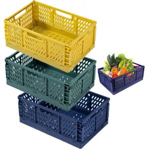 Yemaesre-3 Bac Rangement 43×29×16cm,Jumbo Caisse Pliable Plastique,Bac Rangement Plastique,Caisse Plastique Pliable,Bac De Rangement Plastique Avec Poignée Pour Cuisine,Chambre À Coucher,Bleu Jaune V - Neuf