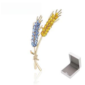 Bl&eacute; Brooch Pin Pour Les Femmes Et Les Hommes, De Bleu Et De Jaune Strass Conception Florale, Plante Costume De Collier De Bijoux Cadeau - Neuf