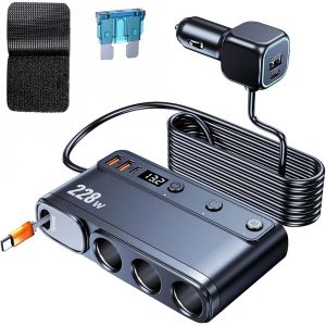 R&eacute;partiteur Allume-Cigare 228 W, Adaptateur Allume-Cigare, Adaptateur Usb De Voiture, Adaptateur De Chargeur De Voiture, Commutateurs Ind&eacute;pendants Et Affichage De La Tension Led - Neuf