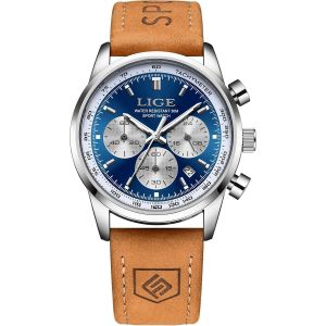 Eryi-Montre Pour Hommes Chronographe Étanche À Quartz À Aiguille Montre Pour Hommes En Cuir Jaune-Brun Avec Affichage De La Date Lumineux Business Casual Retro Sport - Neuf