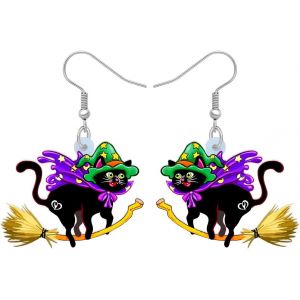 Kal-Chapeau De Sorcière En Acrylique Pour Halloween Boucles D'oreilles Chat Noir Bijoux Cadeaux Pour Femmes Filles Party Favors - Neuf