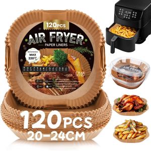 Letnerny-Lot De 120 Feuilles De Papier Sulfuris&eacute; Pour Friteuse &Agrave; Air Chaud, 20-24 Cm, Papier Sulfuris&eacute; Anti-Adh&eacute;sif, Imperm&eacute;able, R&eacute;sistant &Agrave; L'huile, Jetables, Friteuse &Agrave; Air, Papier Parchemin Compa - Neuf