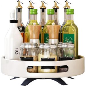 (Blanc Simple Couche) 1 Morceau De 360 Degrés Rotatifs En Acier Inox Cuisine Lazy Susan Étagère À Épices Spice Rack Multifonction Bouteille De Soja Sauce De Fruits De La Plaque De Cosmétiques De Stockage De Fruits Rack De Cuisine - Neuf