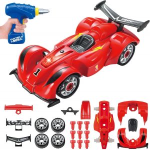 lbgwp60-Voiture À Construire Pour Enfants 3+ Ans, Kit De Construction 24 Pièces Avec Perceuse Électrique, Jouet F1 Éducatif Avec Lumières Led Et Sons, Voiture Démontable, Cadeau Pour Garçons (Rouge) - Neuf