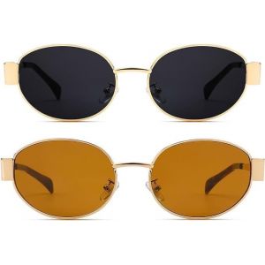 Bnhgo-2 Piece Vintage Oval Lunettes De Soleil Pour Femmes, Lunettes De Soleil Pour Femmes, Lunettes De Soleil Pour Hommes Et Femmes, Lunettes De Soleil De Fête, Accessoires Esthétiques Uv400 - Neuf