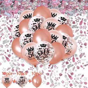 SJZG-Décoration D'Anniversaire Rose Avec Ballons 50 Ans Pour Femme, Confettis Pour Femme, Ballons D'Anniversaire (50), Décoration À Disperser Pour Femme - Neuf