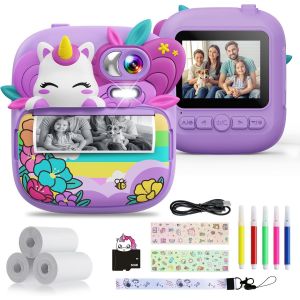 Appareil Photo Instantané Enfant, 2,4"" Écran 1080P HD Appareil Photo Numérique Enfant avec Carte 32GB et Papier Photo Imprimé, Stylos Colorés, Cadeau pour Filles Garçons 3-12 Ans - Neuf