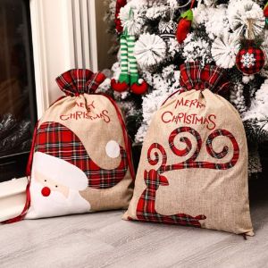 2 Paquets De Sacs De No&iquest;L Santa, Grands Sacs De No&iquest;L En Lin Avec Cordons De Serrage Verser De L'emballage Cadeau, 56 X 39 Cm Sac De Rangement Cadeau R&iquest;Utilisable - Neuf
