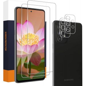 Kal-Lot De 2 + 2 Films De Protection D'&eacute;cran En Verre Blind&eacute; Pour Samsung Galaxy A53 5g, Duret&eacute; 9h, Anti-Rayures, Verre De Protection + Film Pour Appareil Photo, Bord 2,5d Pas De Bulles, 0,33 Mm - Neuf