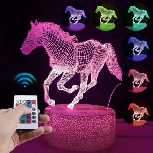 Veilleuse Cheval 3d Pour Enfants - Intensit&eacute; Variable - Avec 16 Couleurs De Changement De Couleur - Veilleuse Avec T&eacute;l&eacute;commande Et Smart Touch - Cadeau Pour Fille - Salon - Chambre &Agrave; Coucher - Neuf