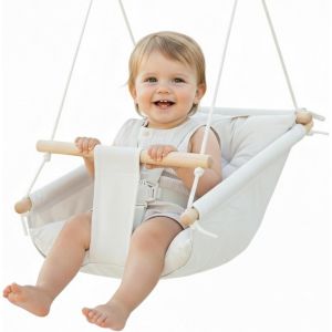 Ulteronixshop-Cateam - Hamac Pour B&eacute;b&eacute; En Toile, Chaise Suspendue En Bois Avec Ceinture De S&eacute;curit&eacute;, Chaise Hamac Durable Pour B&eacute;b&eacute;, Balan&ccedil;oire Ext&eacute;rieure Et Int&eacute;rieure Pour Enfants, Ivoire - Neuf