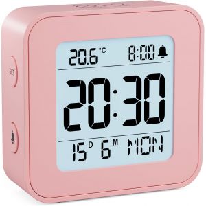 KAL-Réveil, Réveil Numérique À Piles Avec Température Et Calendrier, Alarme, Snooze, Rétroéclairage Pour Voyage, Chambre, Bureau(Piles Incluses)-Rose - Neuf