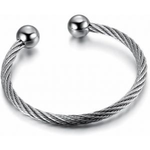 - Bracelet Femme Câble Torsadé Torque C Ique Moderne Acier Inox 316l Argenté - Neuf
