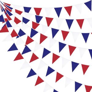 KALANKA-10M/32Ft Bleu Blanc Rouge bannière décorations de fête Tissu Fanion Triangle Drapeau banderoles Guirlande pour France Drapeau National fête Nationale Remise des diplômes décor - Neuf