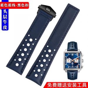 Kafol-Pour Tag Heuer Bracelet De Montre En Cuir Véritable Avec Série Carrera/Monaco Cbl2115 Bracelet Pour Hommes Joint D'huile Du Golfe 22mm,22mm,Ba-Blue Line - Neuf