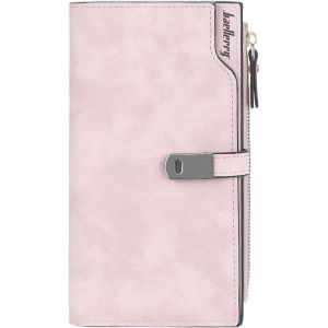 CAUC-Portefeuille Femme en Cuir PU Longue Porte Monnaie Femme Grande Capacite Porte Feuilles pour Femme avec 24 Emplacements Cartes et Zipp&eacute; Pochette &agrave; Monnaie (Rose-L) - Neuf