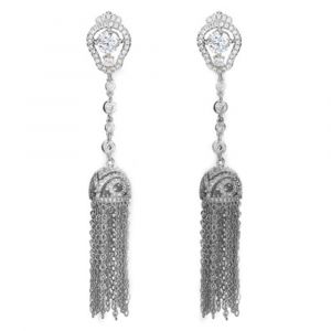 Goutte D'oreille En Cuivre Longue Cha&icirc;ne Pompon Boucles D'oreilles Avec Strass En Cristal (Platina) - Neuf