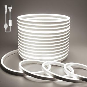 Ruban Led Exterieur Etanche 15m Blanc De Bandeau Led 220v N&eacute;on Bande Eclairage Lumineuse Ip65 De Flexible Imperm&eacute;able D&eacute;coupable Int&eacute;rieure Inclus Adaptateur Secteur Pour Chambre Cuisine - Neuf