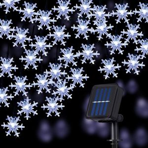 KAL-Guirlandes Solaires De Flocon De Neige, 50Led 23 Pieds 8 Modes Guirlandes Lumineuses Alimentées Par Soleil Étanches Pour Maison Jardins Extérieur Décorations De Fête D'Arbre De Noël - Neuf