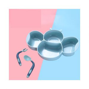 Un Ensemble De Plaque Bleue + Twisted Fourchette Cuillère Baguettes Enfants De Paille Plaque Ventouse Bébé Bac Pp Vaisselle Bébé Set Pour Apprendre À Manger De Formation Cuillère F - Neuf