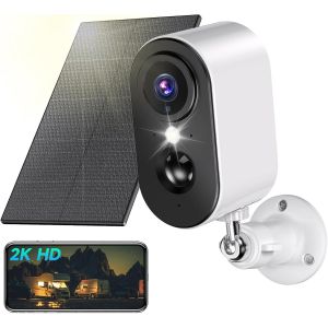 2K Wireless Battery WiFi Surveillance Camera &iquest; WiFi Surveillance Camera with Solar Panel, Night Vision Colour, Outdoor/Indoor, PIR Motion Detection, IP66, 2.4 GHz - Neuf