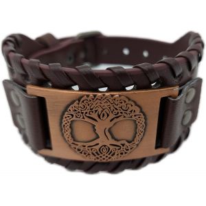 Kal-Vikings Bracelet Viking Yggdrasil Arbre Du Monde En Cuir Et Métal Marron Cuivré - Neuf