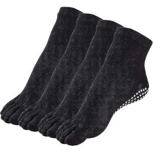 4 Paires De Chaussettes De Yoga Antidérapantes Pilates Barre Grip Chaussettes Avec Orteils - Neuf