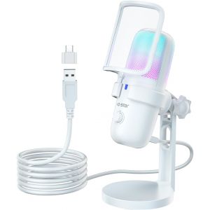 ASFASFq-Microphone de jeu USB pour PC, condensateur LED RVB, avec bouton rotatif pour régler le volume, silencieux, amortisseur de vibrations, pour streaming, enregistrement, jeu, YouTube, conférence - Neuf