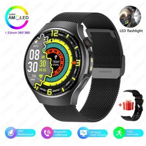 2025 Pour Huawei Montre 5 Montre Intelligente Hommes Lampe De Poche Led Gps Montre De Sport 390*390 Hd Amoled Fr&eacute;quence Cardiaque Bluetooth Appel Smartwatch.Black Net. - Neuf