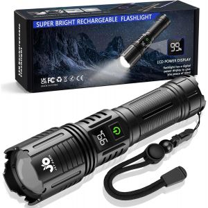 Ulteronixshop-Lampe Torche Led Ultra Puissante 1000000 Lumen, Lampe Torch Rechargeable avec Batterie 5000mAh, Lampe Torche Puissante Port&eacute;e de 1 600 m&egrave;tres, 5 modes, Zoomable, IP67 Camping, Activit&eacute; - Neuf