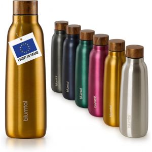 Bouteille Isotherme Ray- Gourde 500ml - Gourde Inox Sans Bpa Froid&chaud- Thermos Isotherme En Métal- Bouteille D'eau- Gourde Acier Inoxydable- Bouteille Isotherme 500ml - Bois/Jaune - Neuf