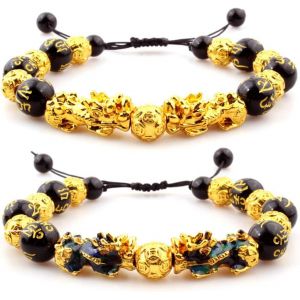 Eryi-Bracelet Chinois Pi Xiu Feng Shui Bracelet De Perles Noir Obsidienne Pixiu Bracelet Avec ?il De Tigre Et Double Pixiu Porte-Bonheur Courageux Troupes Charms Bijoux Pour La Chance Et La - Neuf