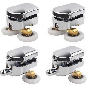 Rouleau de porte de douche,4 rouleaux de porte de douche doubles Rouleaux de porte coulissante Cabine de douche Roue de remplacement pour trou de verre de 14 mm - Neuf