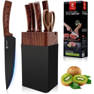 Cmwx-Set Couteaux De Cuisine 7 Pièces Avec Porte Couteau Professionnel - Lames Acier Inoxydable Aiguisées, Manches Ergonomiques Antidérapants - Ensemble Couteaux De Chef Pour Cuisine Maison - Neuf
