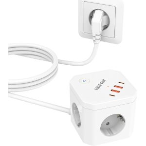 Bloc multiprise cube 4 prises avec USB (2 USB-A et 2 USB-C), multiprise, parasurtenseur 900J, 3680 W, rallonge de 1,5 m, prises avec interrupteur, pour salon, bureau - Neuf